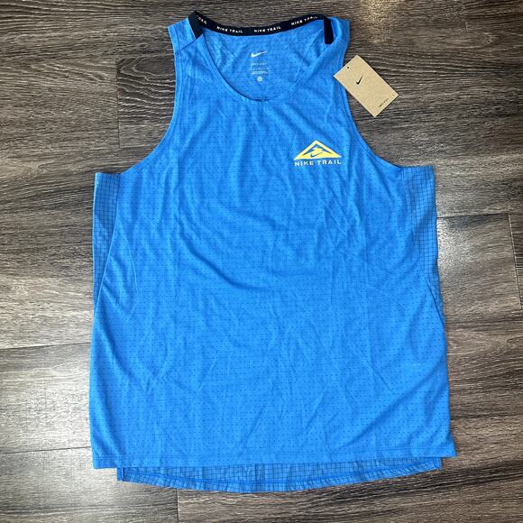 NWT Nike Trail Men's Large Dri-Fit Solid Blue Tank Top Shirt FJ5336-435 NEW - Picture 1 of 3